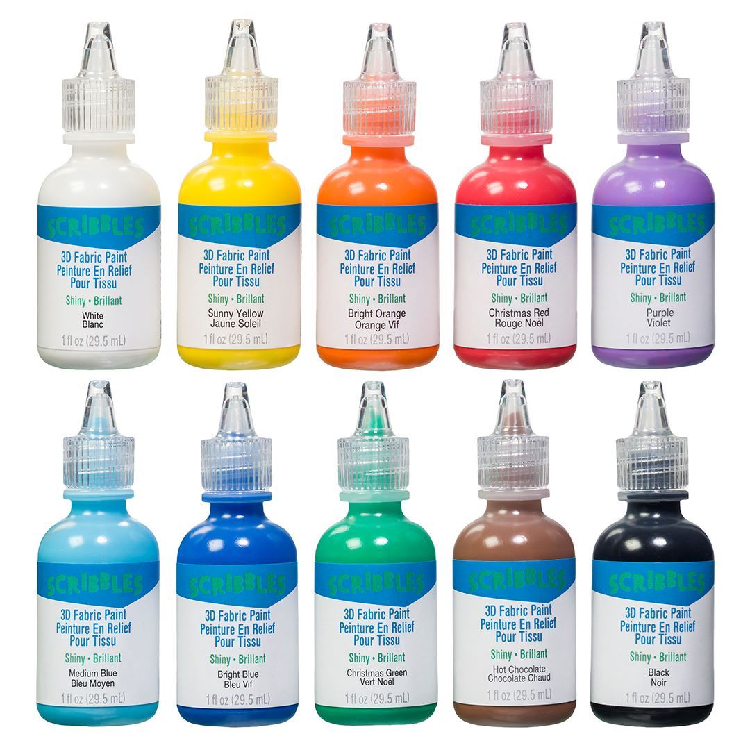 Picture of 45266 Scribbles Shiny 3D Paint - Pack of 10 Primary Colors, Permanent Dimensional Paints for Fabrics, T-shirts, Backpacks, Posters, Glass