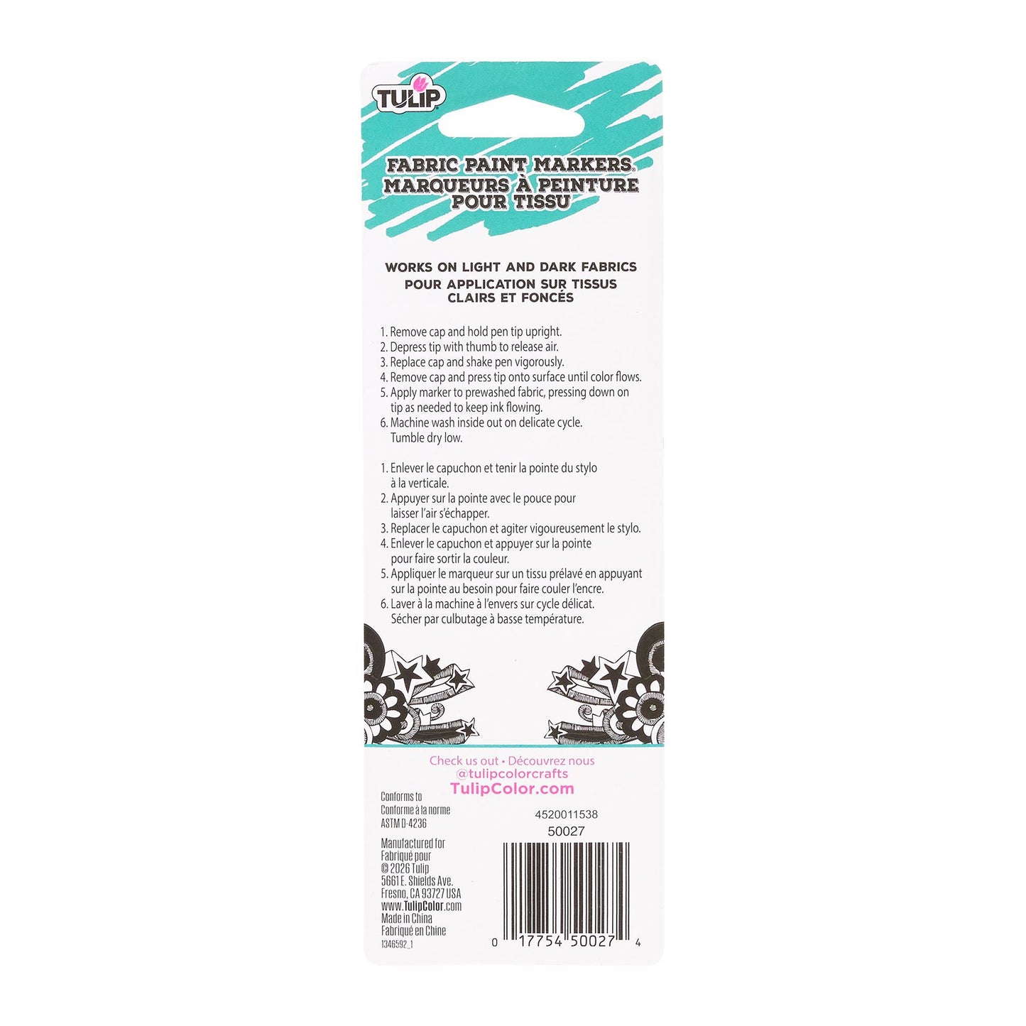 Picture of 50027 Tulip Bullet Tip Fabric Paint Markers Black 2 Pack