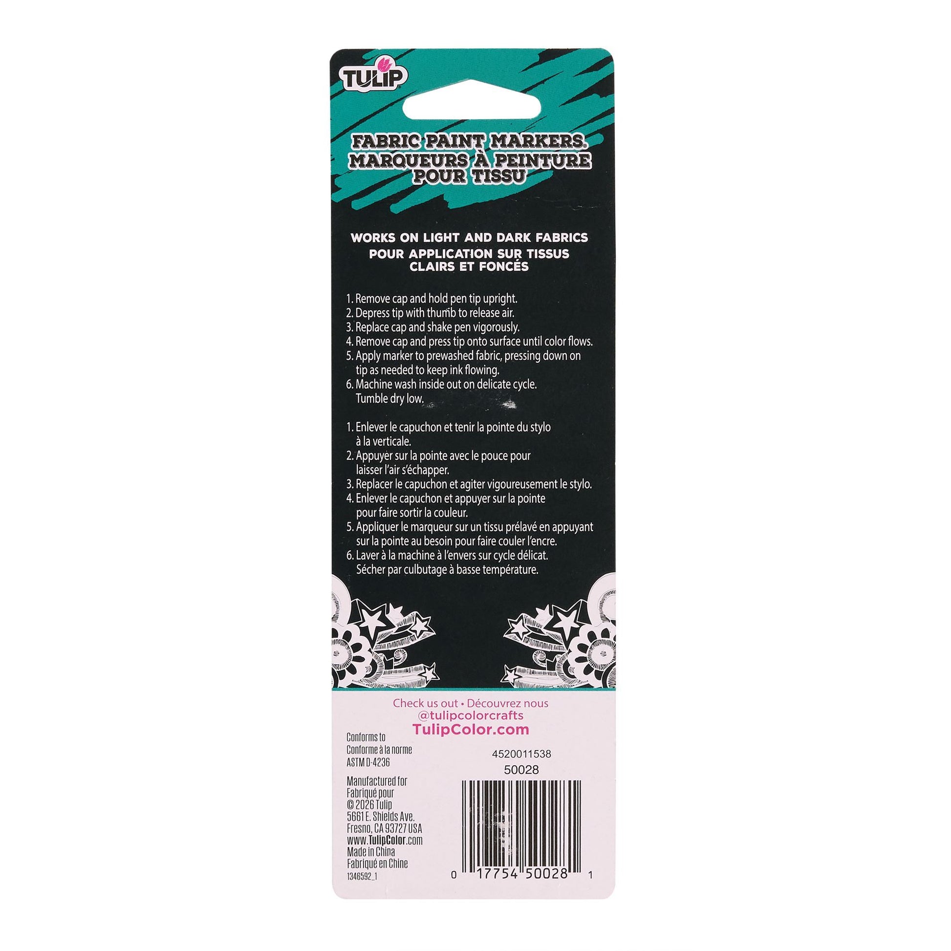 Picture of 50028 Tulip Bullet Tip Fabric Paint Markers White 2 Pack
