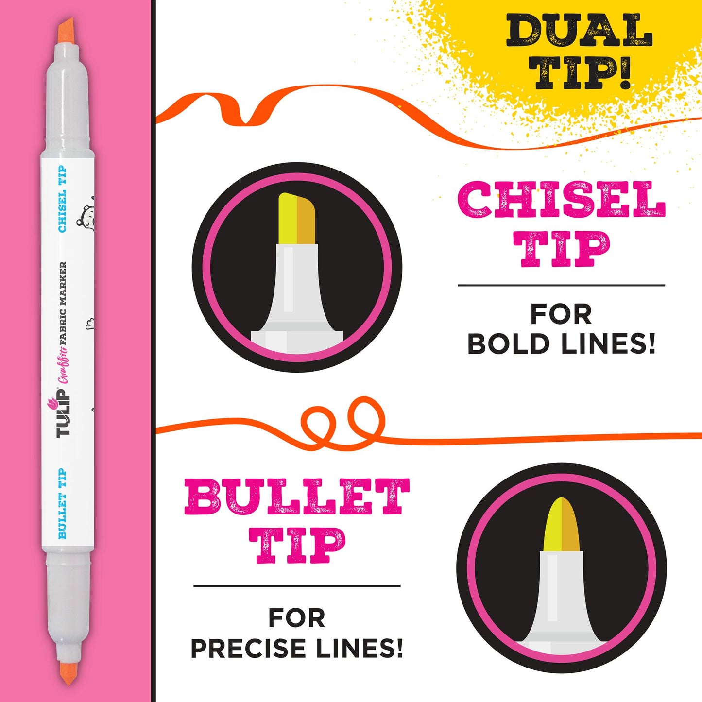 Picture of 44270 Tulip Graffiti Fabric Markers Dual-Tip Rainbow 6pk
