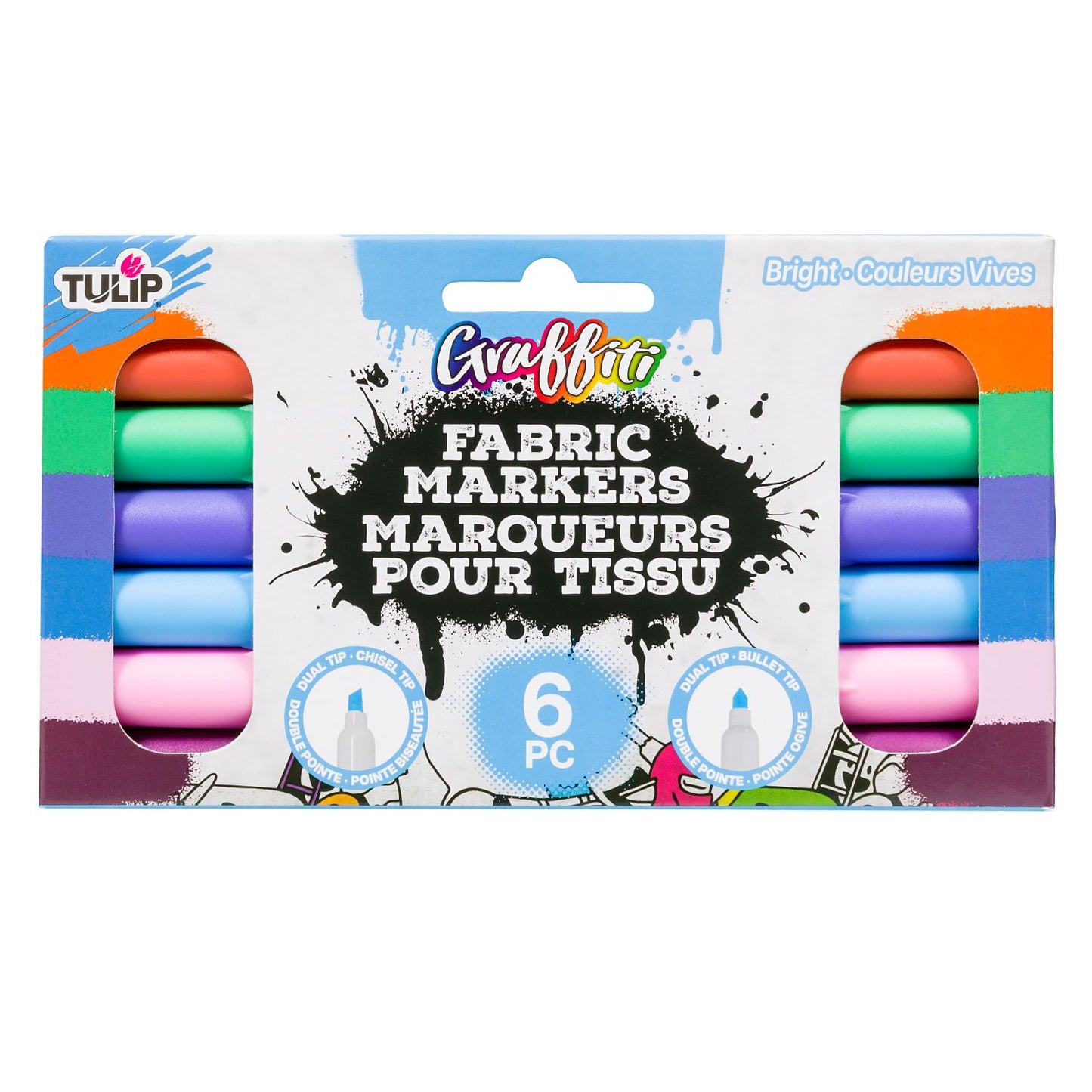 Picture of 44272 Tulip Graffiti Fabric Markers Dual-Tip Brights 6pk