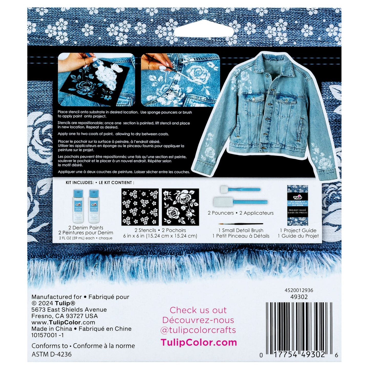 Picture of 49302                               TULIP DIY DENIM PAINT + STENCIL KIT 1/3           