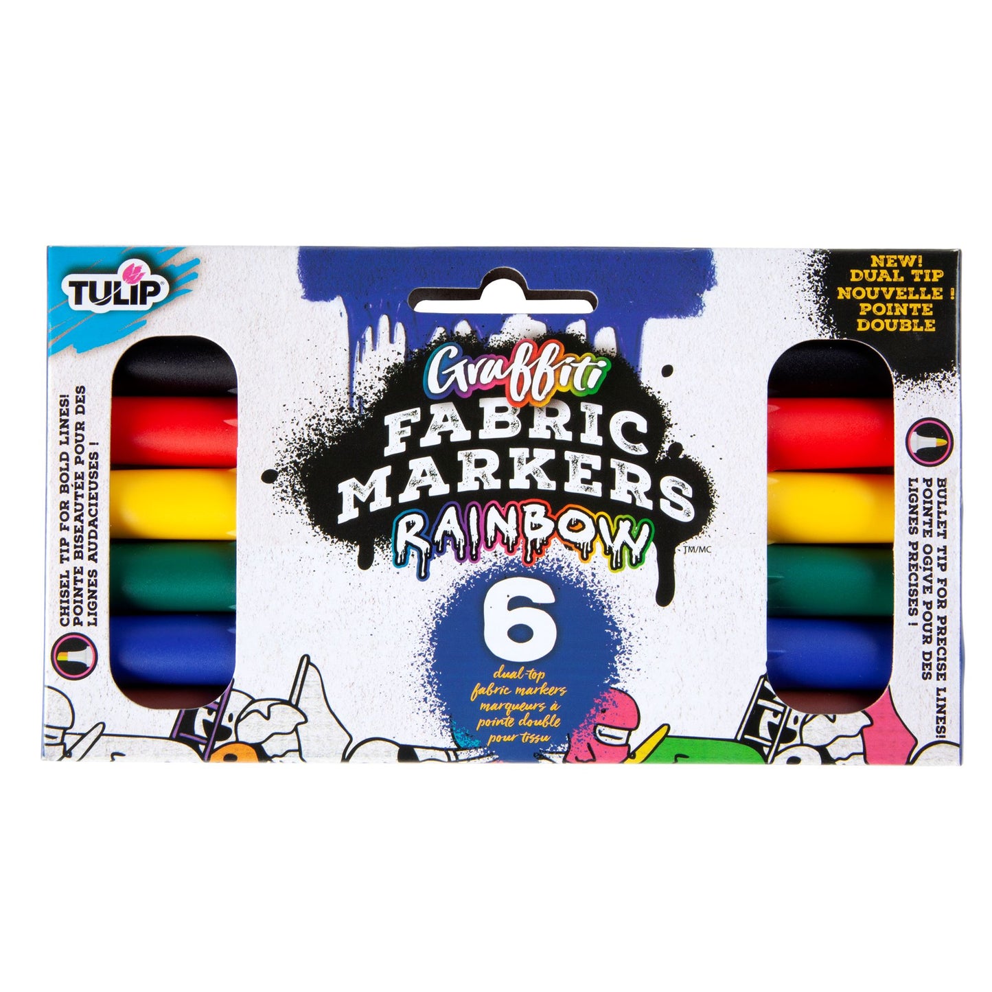 Picture of 44270 Tulip Graffiti Fabric Markers Dual-Tip Rainbow 6pk