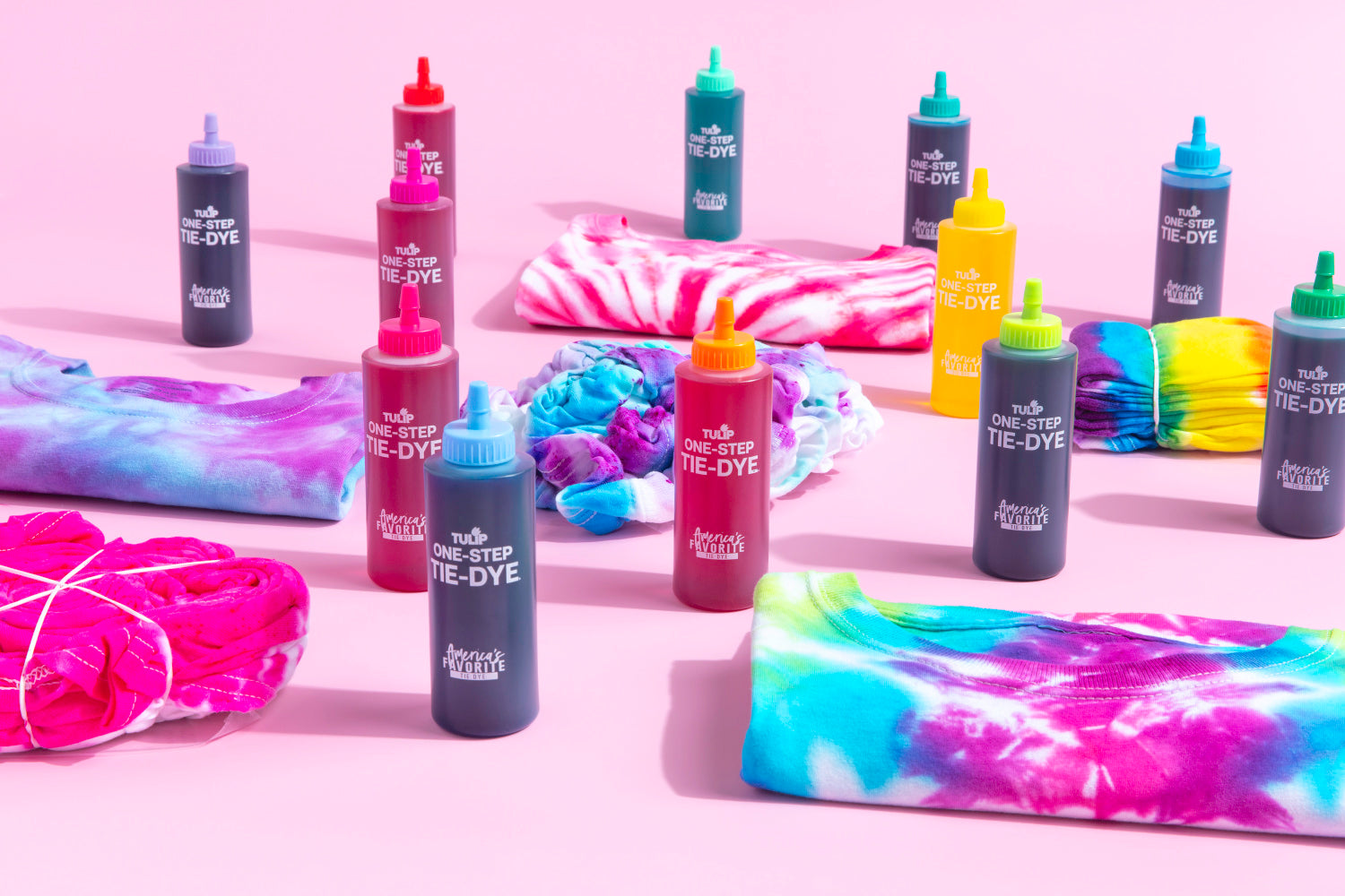 Tulip tie dye bottle and tie dye tshirts